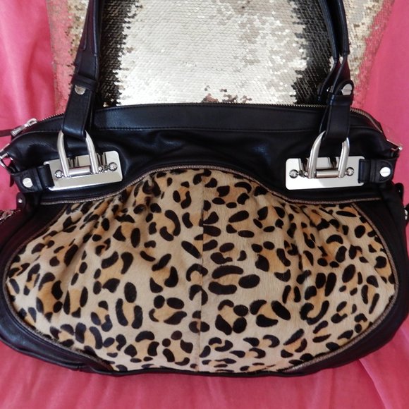 B.MAKOWSKY CALFHAIR PONY LEOPARD CHEETAH HANDBAG - Picture 4 of 10